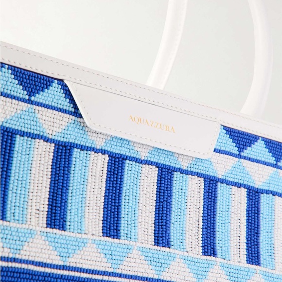 Like New AQUAZZURA Mykonos leather-trimmed beaded raffia tote $1,750 - Picture 4 of 12